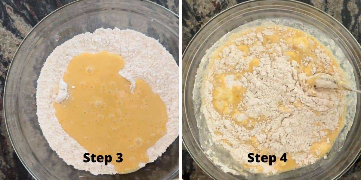 Photos of steps 3 and 4 making the marmalade muffins.