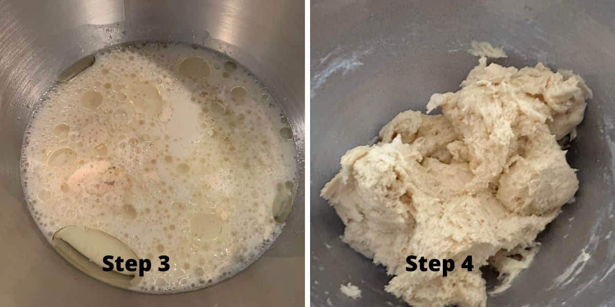 Photos of steps 3 and 4 making no yeast cinnamon rolls.