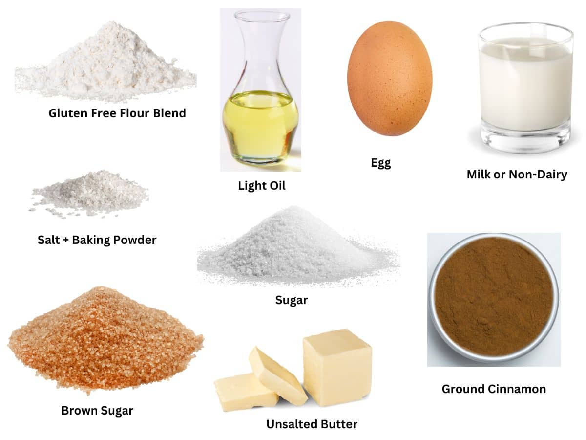 Photos of the ingredients to make the no-yeast cinnamon rolls.