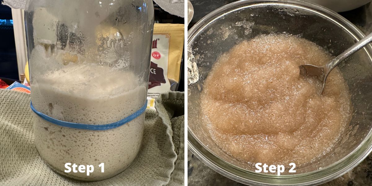Photos of the sourdough starter and the psyllium husk gel.