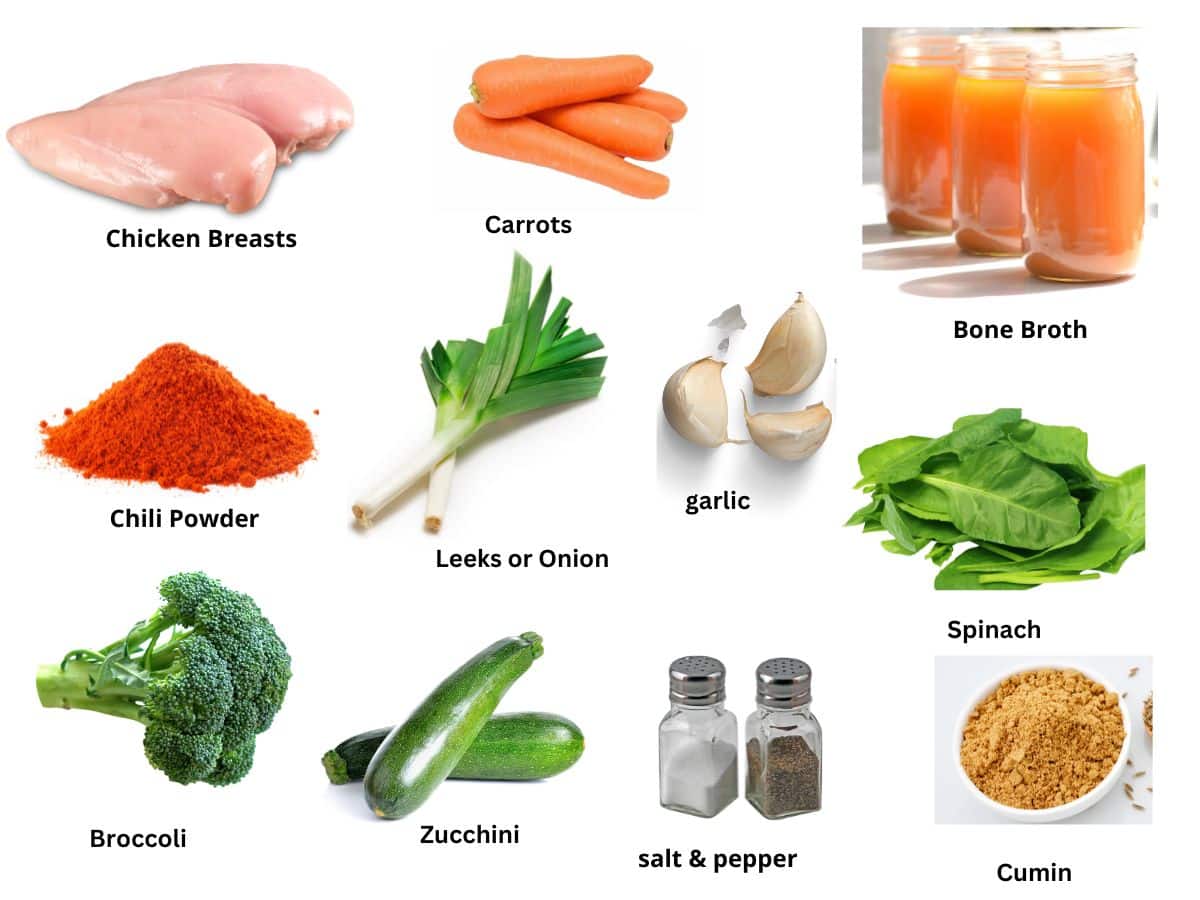 The ingredients used to make this soup recipe.