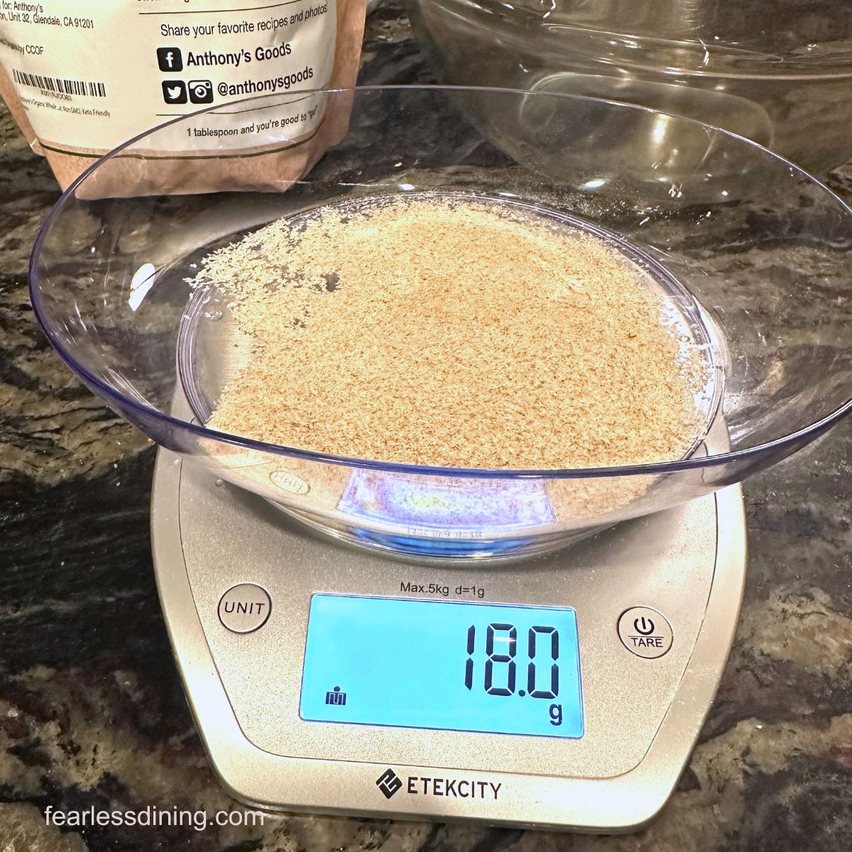 Psyllium husks on a digital scale.