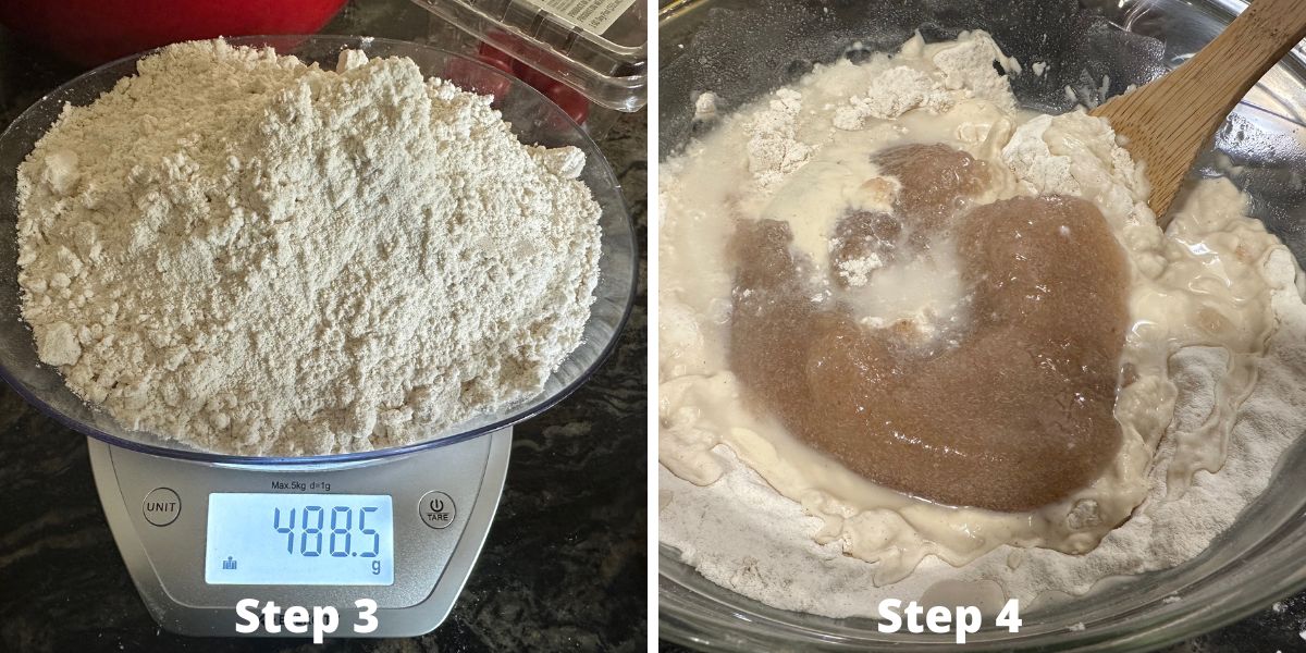Photos of steps 3 and 4 making the sourdough.