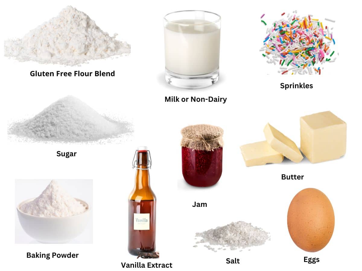 Photos of all of the ingredients needed to make hamantaschen.