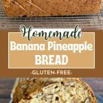 A Pinterest pin image of the baked pineapple banana bread.