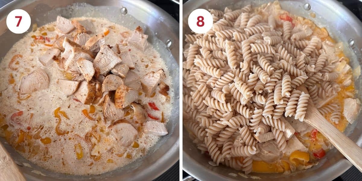 Photos of the chicken cooking in the cream sauce.