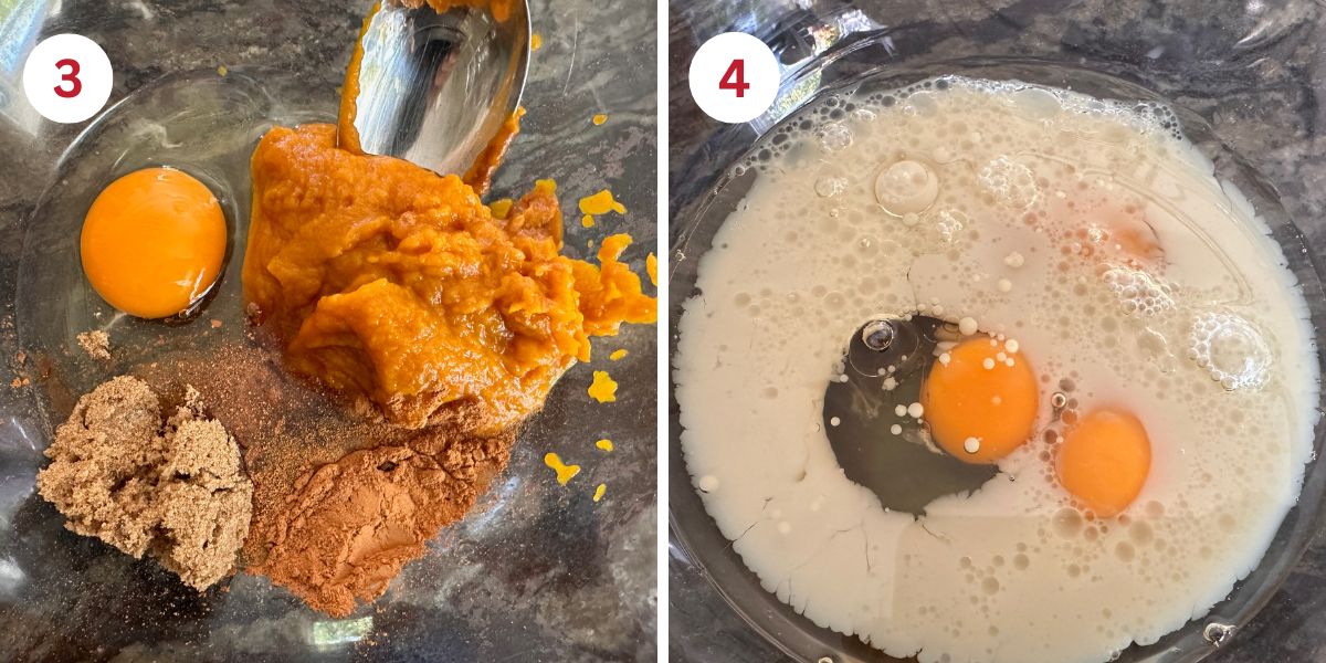 Photos of the wet ingredients in the mixing bowl.