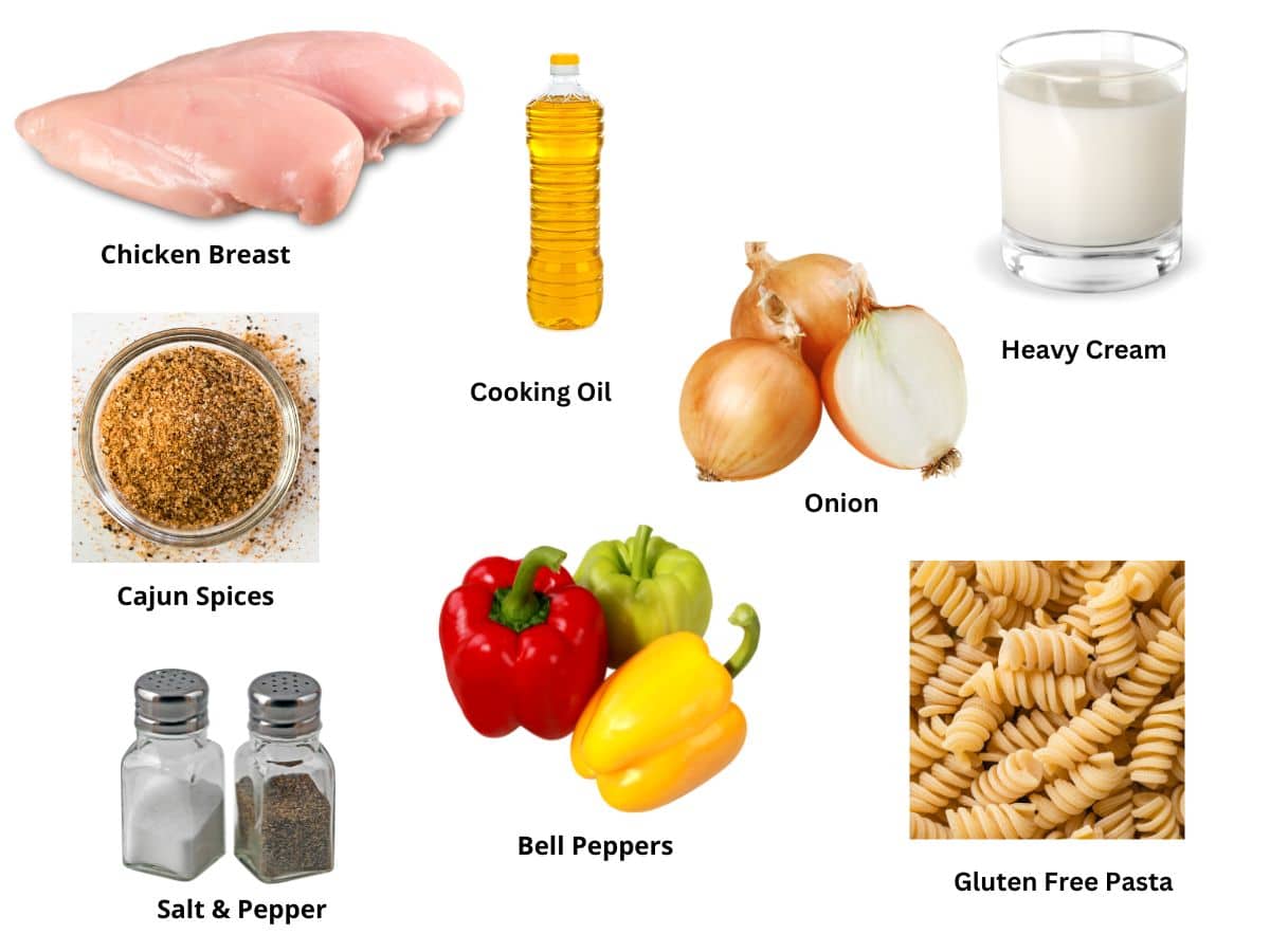 Photos of the ingredients to make this gluten free cajun pasta.