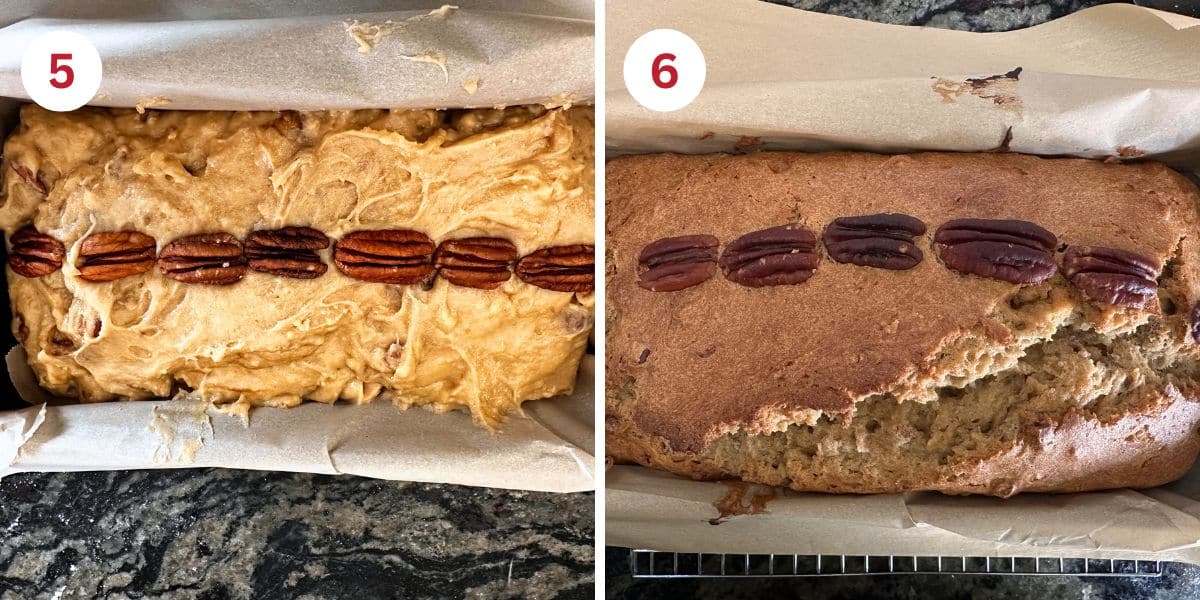 Photos of the cake before and after baking.