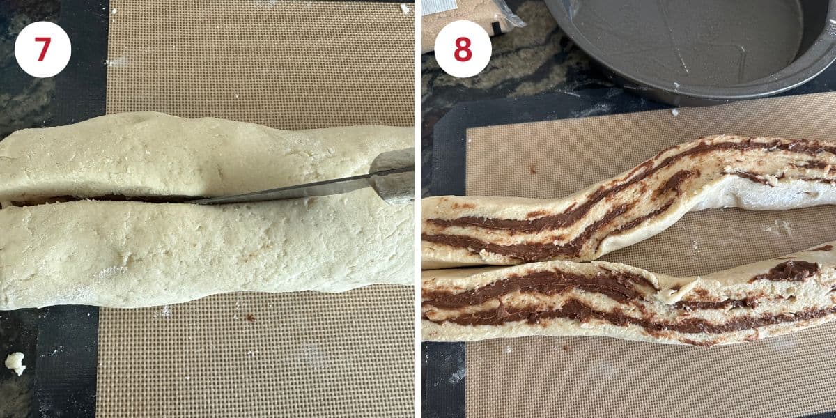 Photos showing cutting the roll and opening it up.