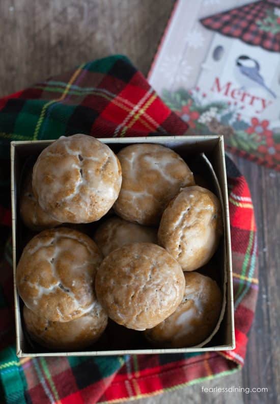 A Christmas box filled with lebkuchen cookies.
