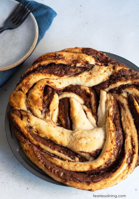 A baked gluten free breakfast twist on a table.