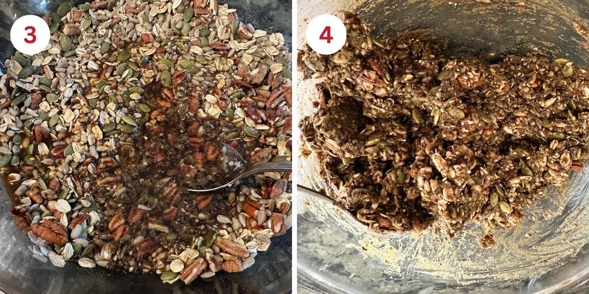 Photos of the seed mixture and bread dough.