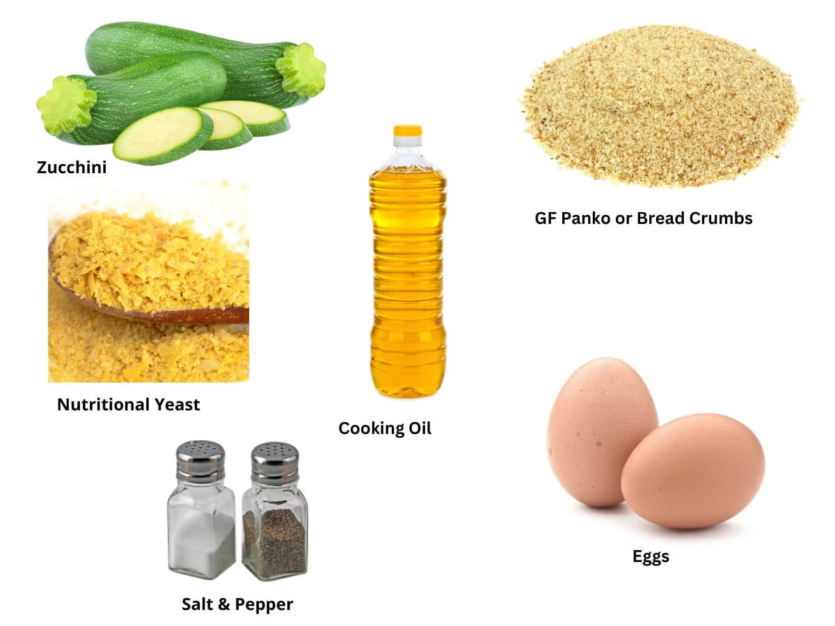 Photos of the air fryer gluten free zucchini chip ingredients.