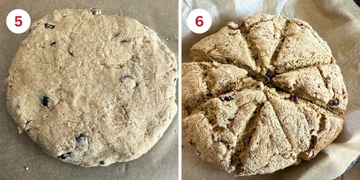 Photos showing the shaping and baking the gluten-free sourdough scones.