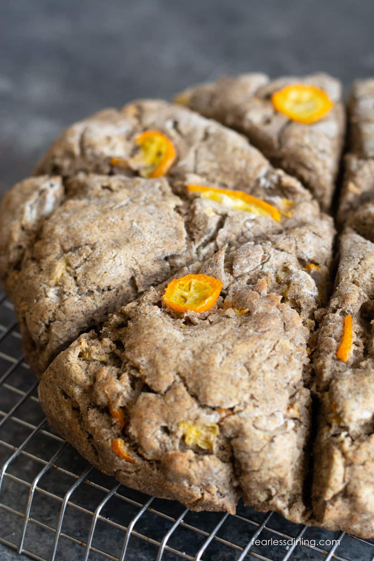 Gluten free buckwheat scones on a cooling rack.