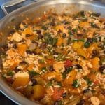 The cooked salsa chicken in the pan, ready to serve.