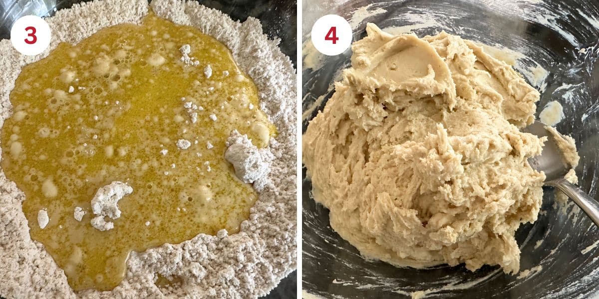Photos showing mixing the ingredients into dough.