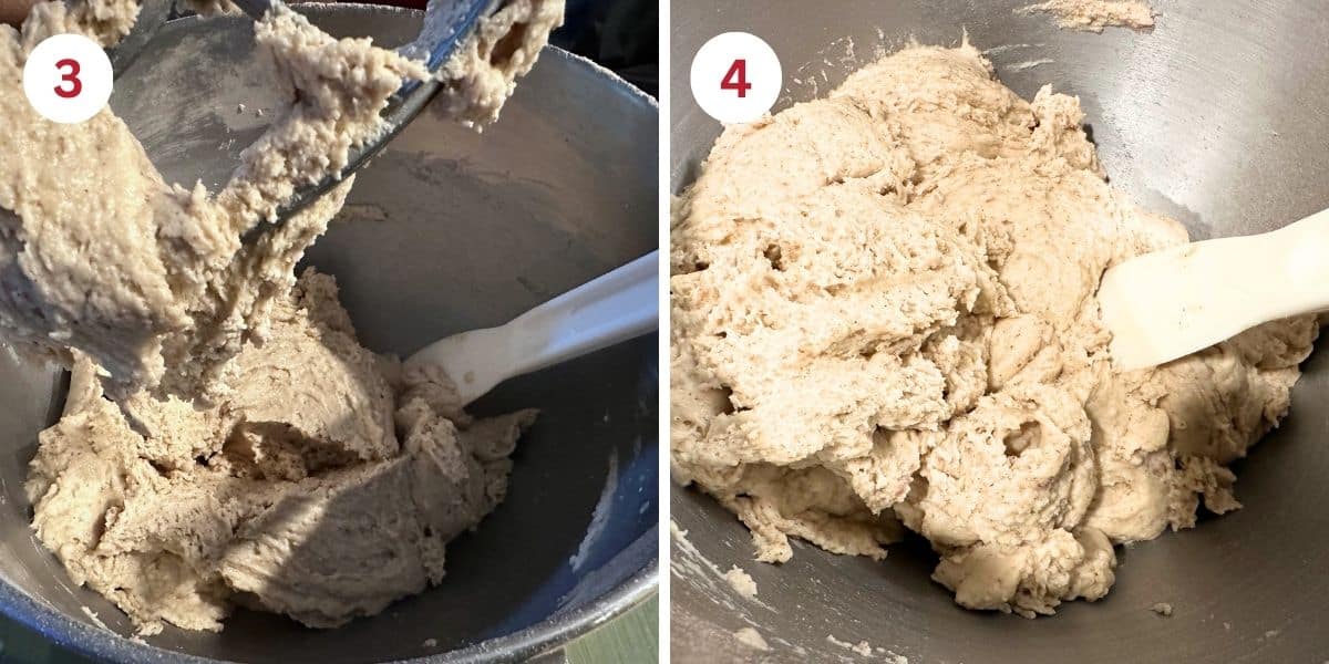 Photos of the gluten free bread dough in the stand mixer.