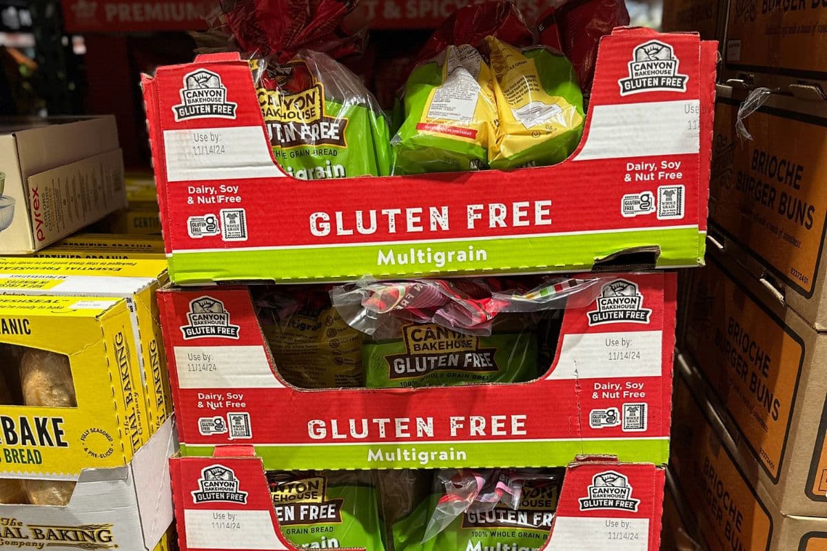 Boxes of Canyon Bakehouse bread at Costco.