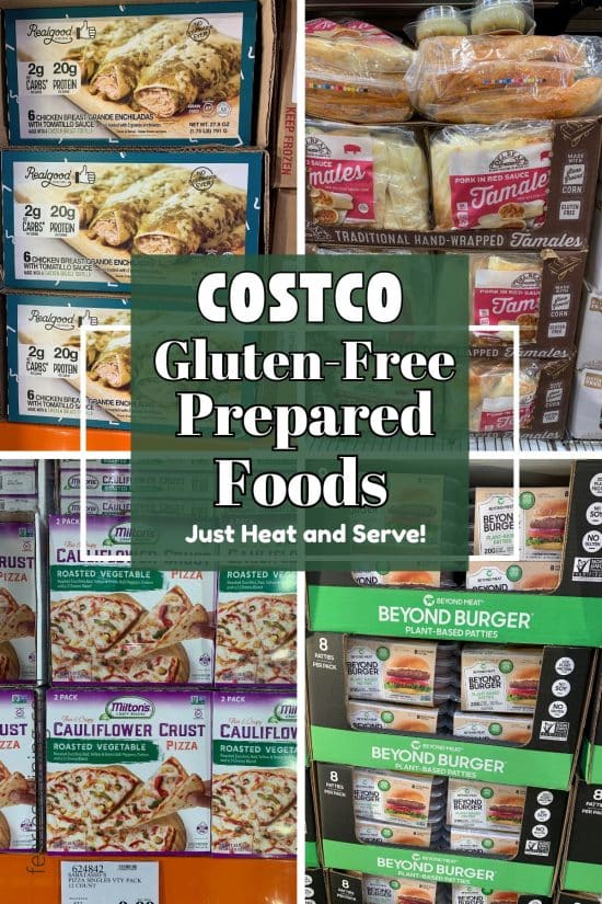 Photos of four types of gluten-free prepared meals you can find at Costco.