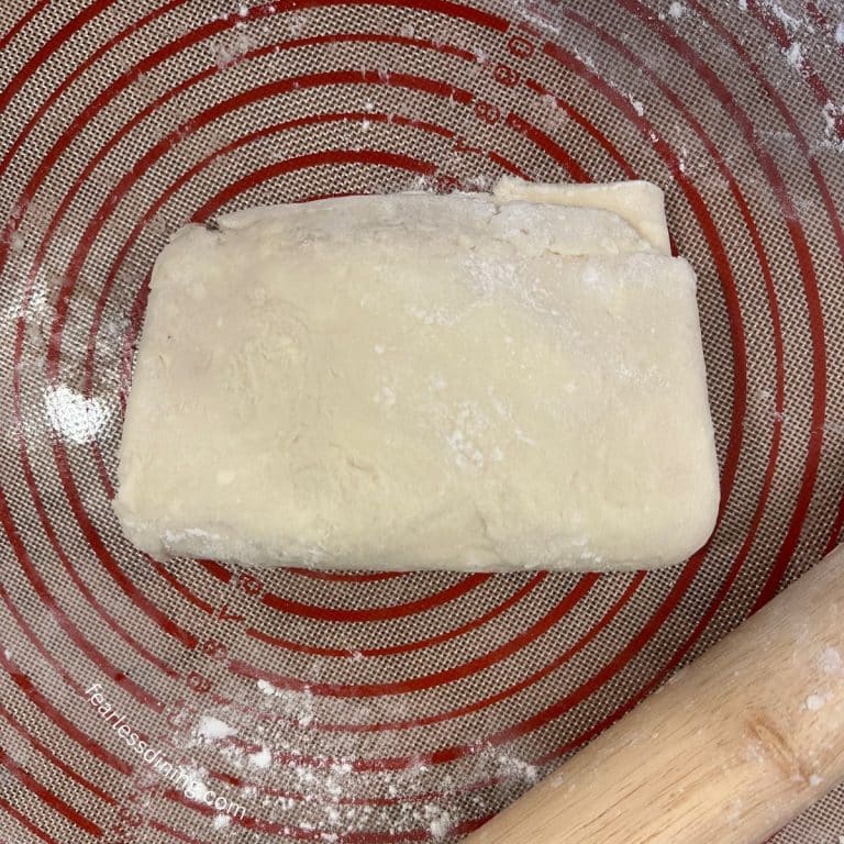 A photo of the gluten-free rough cut pastry dough folded.