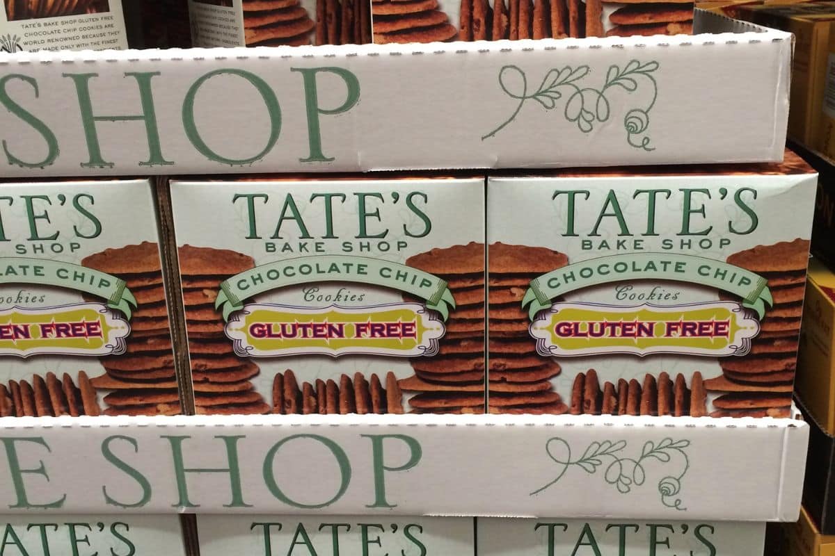 Boxes of Tates Gluten Free Cookies in Costco.