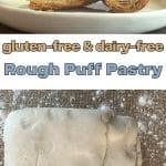 A Pinterest pin of the puff pastry dough and a baked pastry.