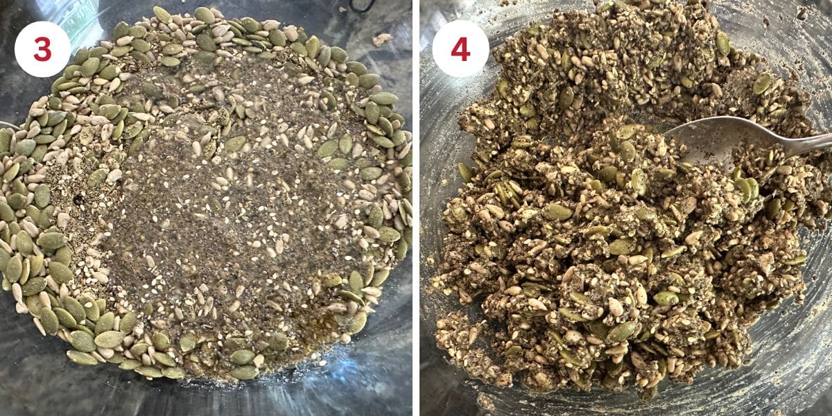 Making the seedy cracker dough.