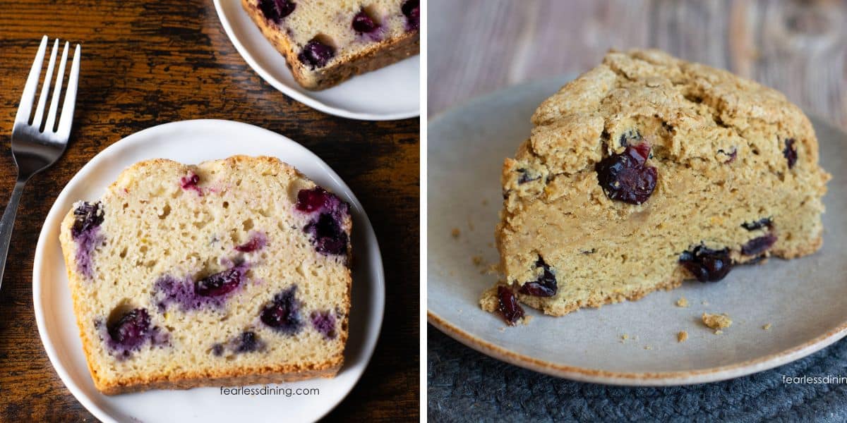 Photos of my two gluten-free sourdough discard recipes with blueberries.