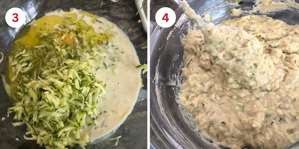 Photos showing mixing up the batter to make this quick bread.