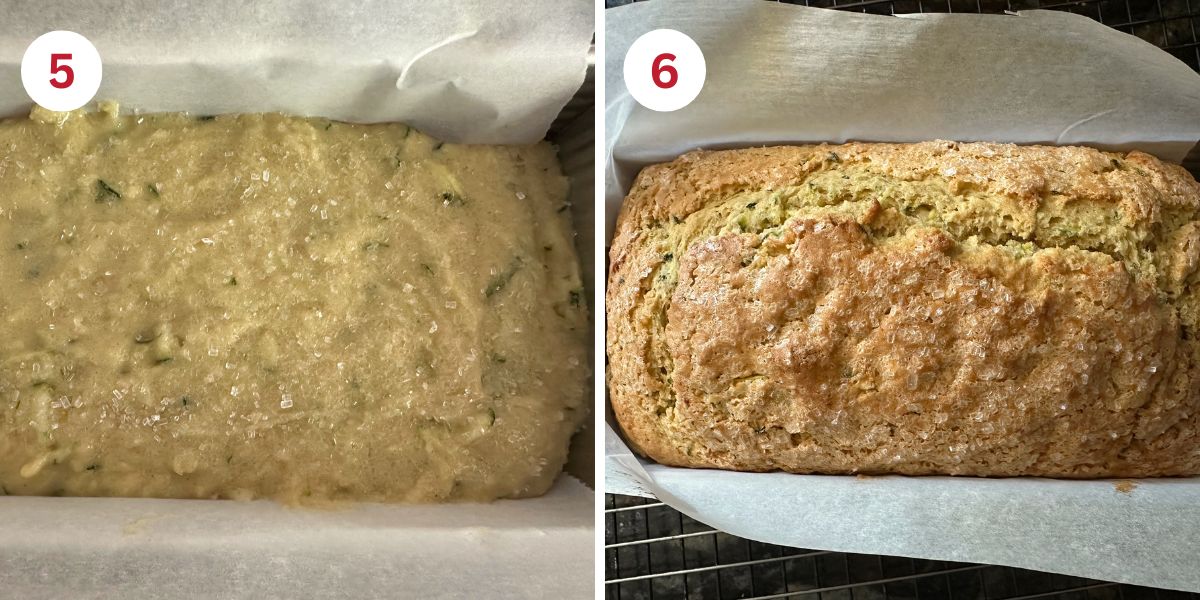 Photos showing the batter in the pan before and after baking.