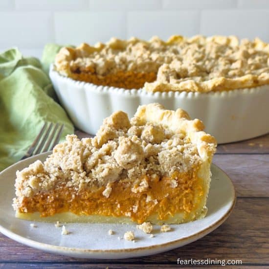 A slice of a pumpkin streusel pie I made with this crust.