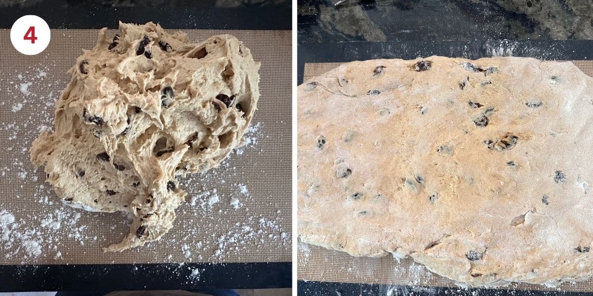 Photos of the pumpkin sandwich bread dough on the silicone mat.