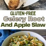 A Pinterest pin image of the celery root and apple slaw.