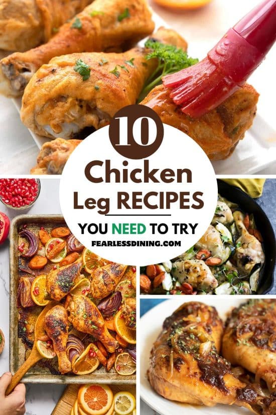 A collage of four gluten-free chicken leg recipes photos.