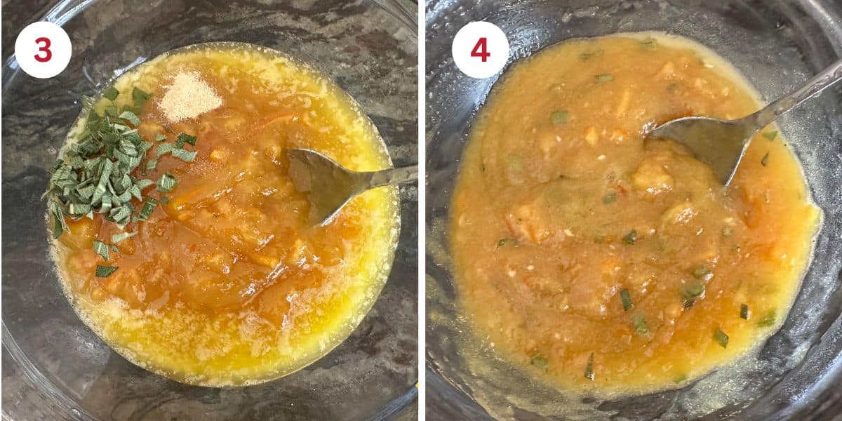 Photos mixing up the orange marmalade sauce.