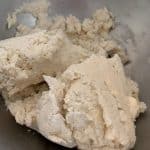 The gluten-free biscuit dough in the mixing bowl.