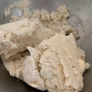 The gluten-free biscuit dough in the mixing bowl.
