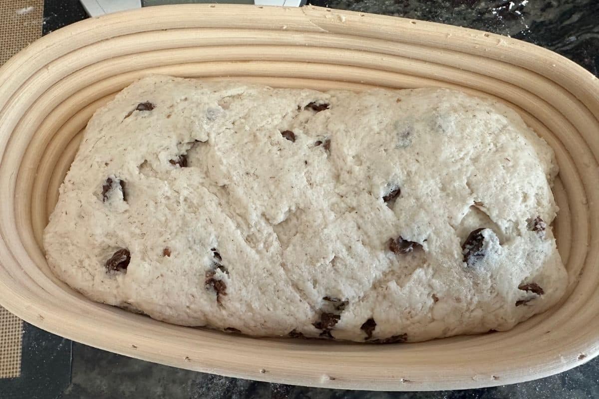 The dough in the banneton before the rise.