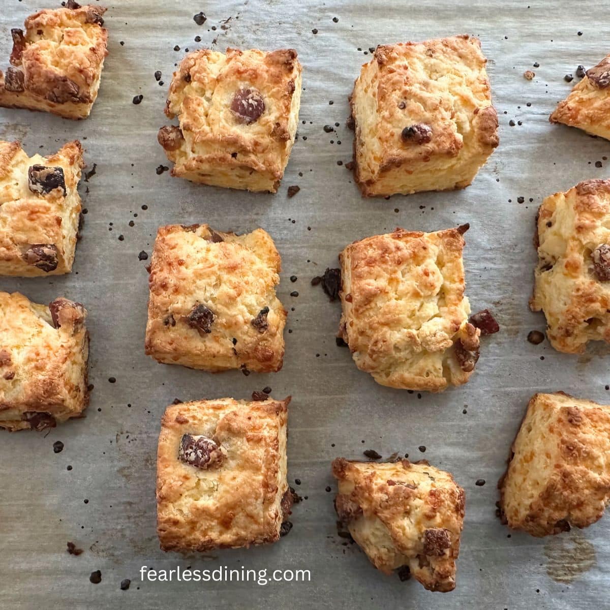 Baked gluten-free biscuits on a baking. sheet.
