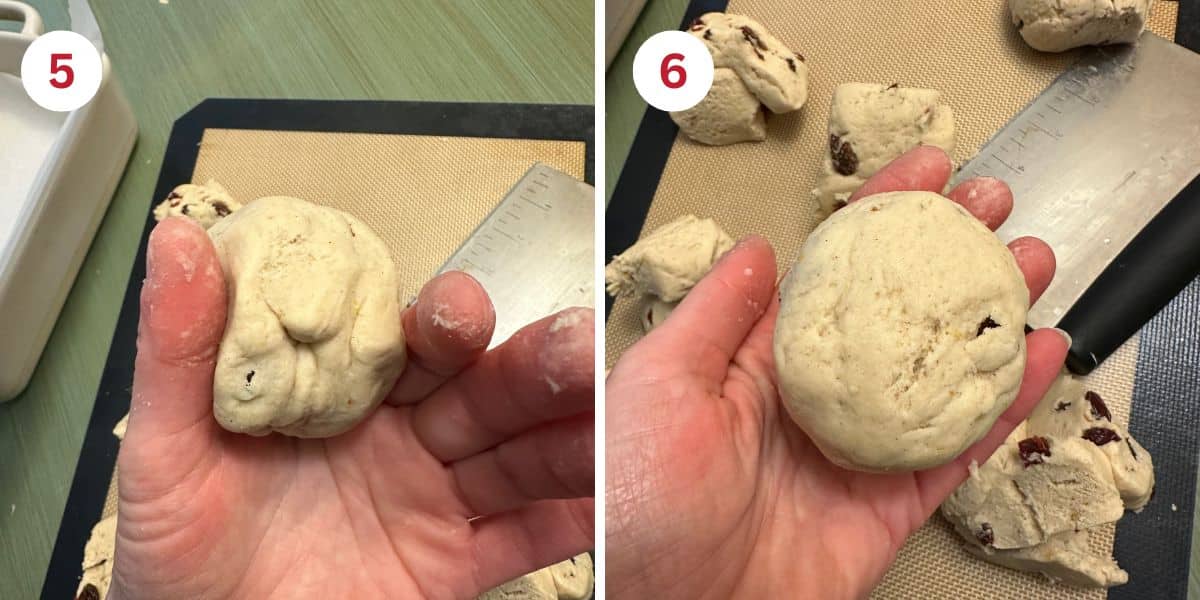 Photos showing how I pinch the dough and form balls.