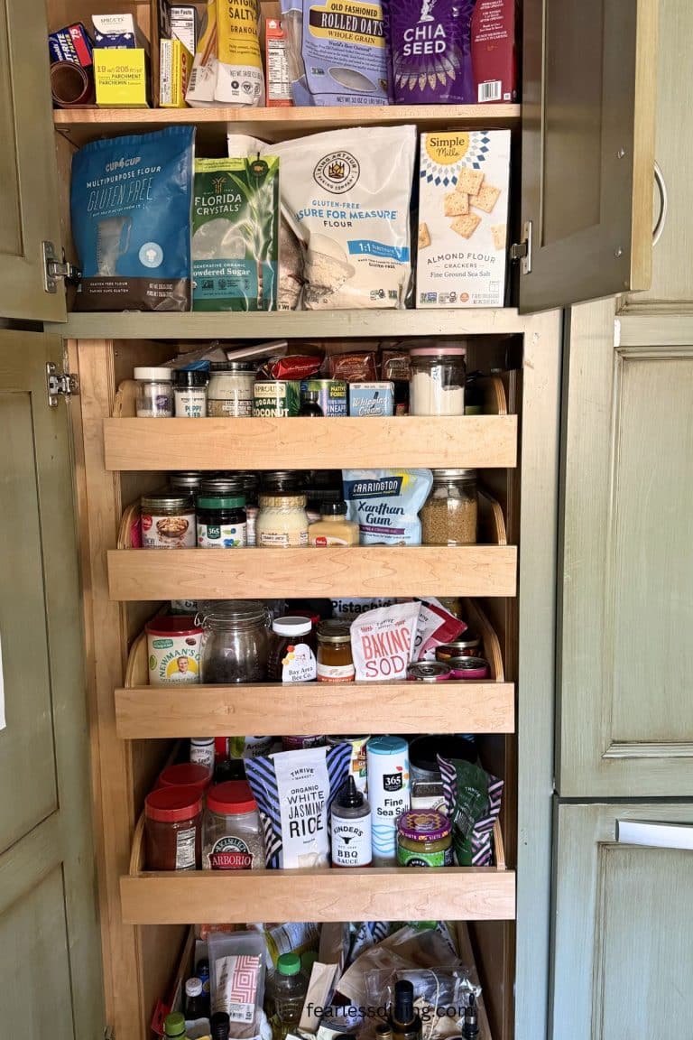 A photo of my pantry full of gluten free foods.