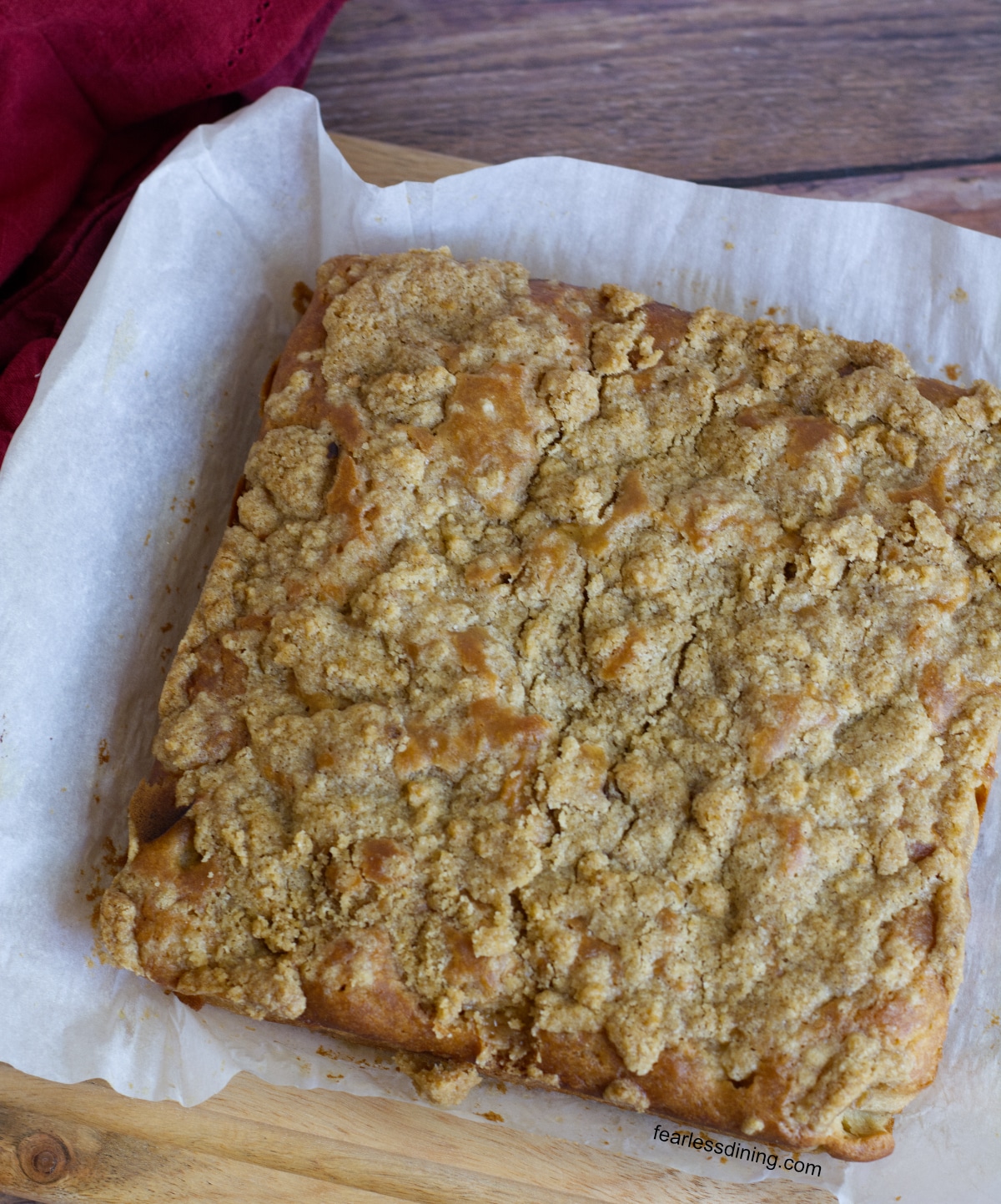 A photo of the gluten free apple cake before slicing.