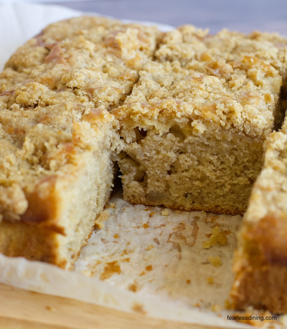 A photo of the sliced cake so you can see the fluffy inside of the cake.