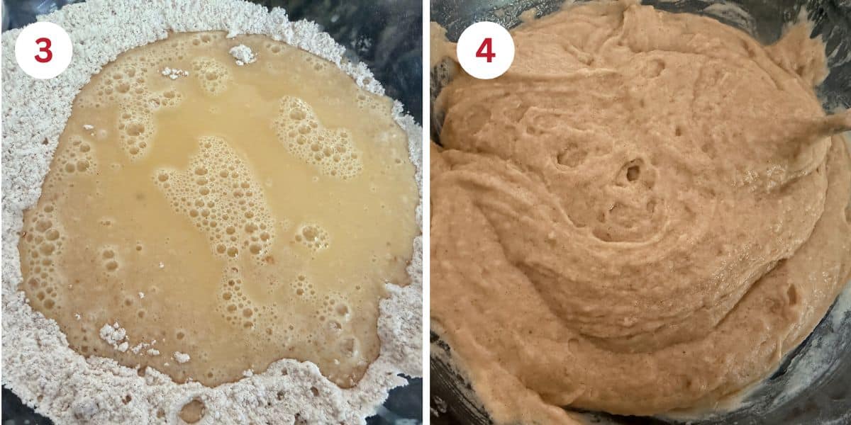 Photos of comining the ingredients and of what the batter consistency looks like.