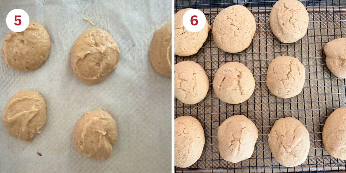 Photos of the whoopie pie halves before and after baking.
