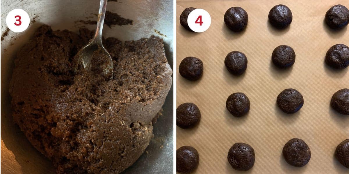Photos of the cookie dough and of the cookie dough balls ready to bake.