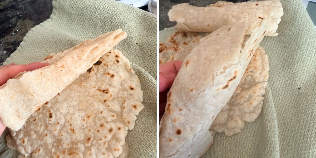 Photos of cracked tortillas.