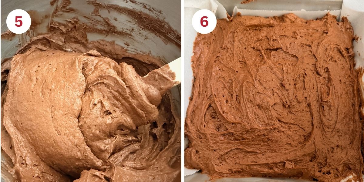 Photos showing the batter texture and the batter in the 8x8 pan.
